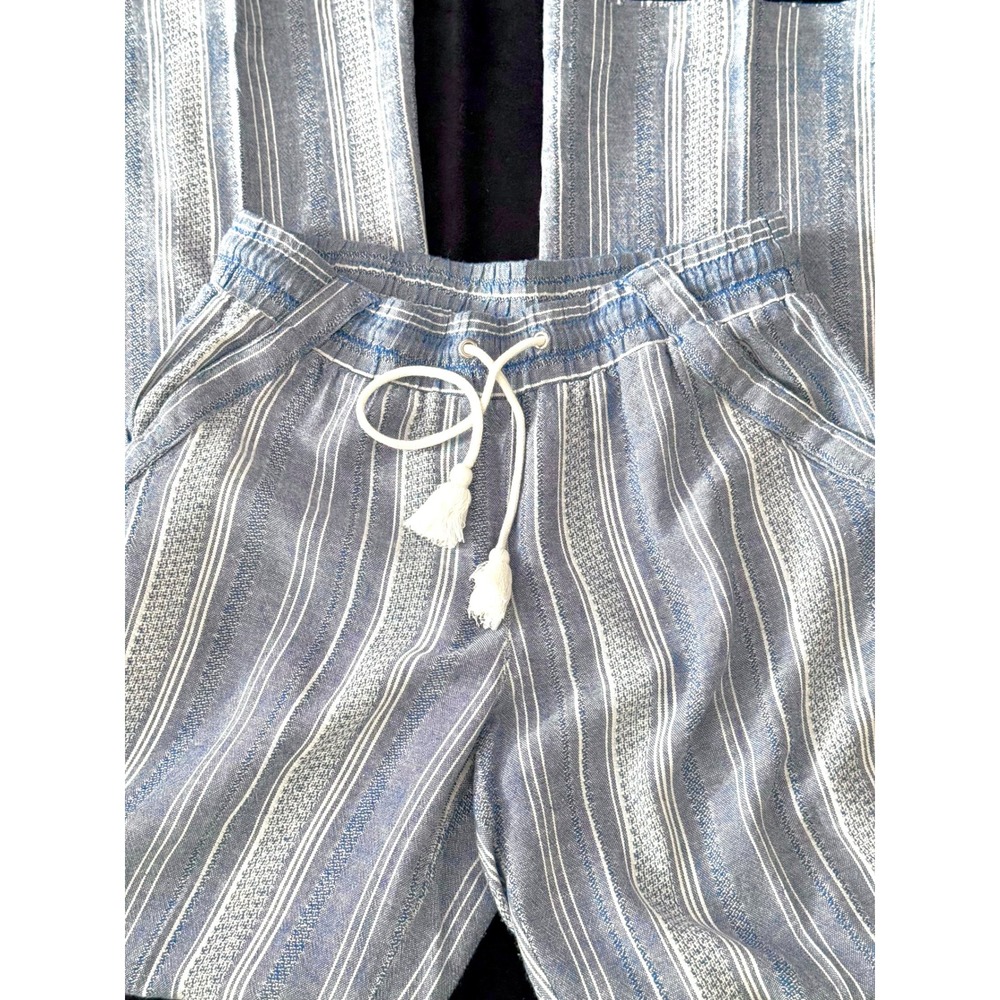 Jolt Striped Pants Medium Blue White Linen Blend Tassel Preppy Coastal